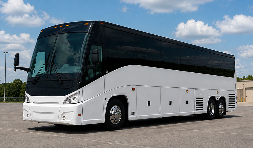 56-passenger charter bus available for charter in Claude, TX